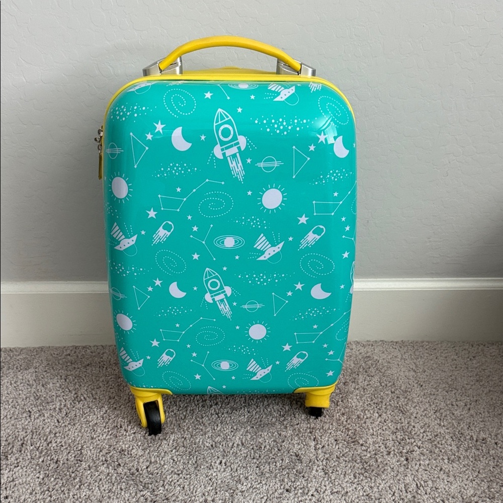 Children's Space Adventure Turquoise Suitcase with Yellow Handle